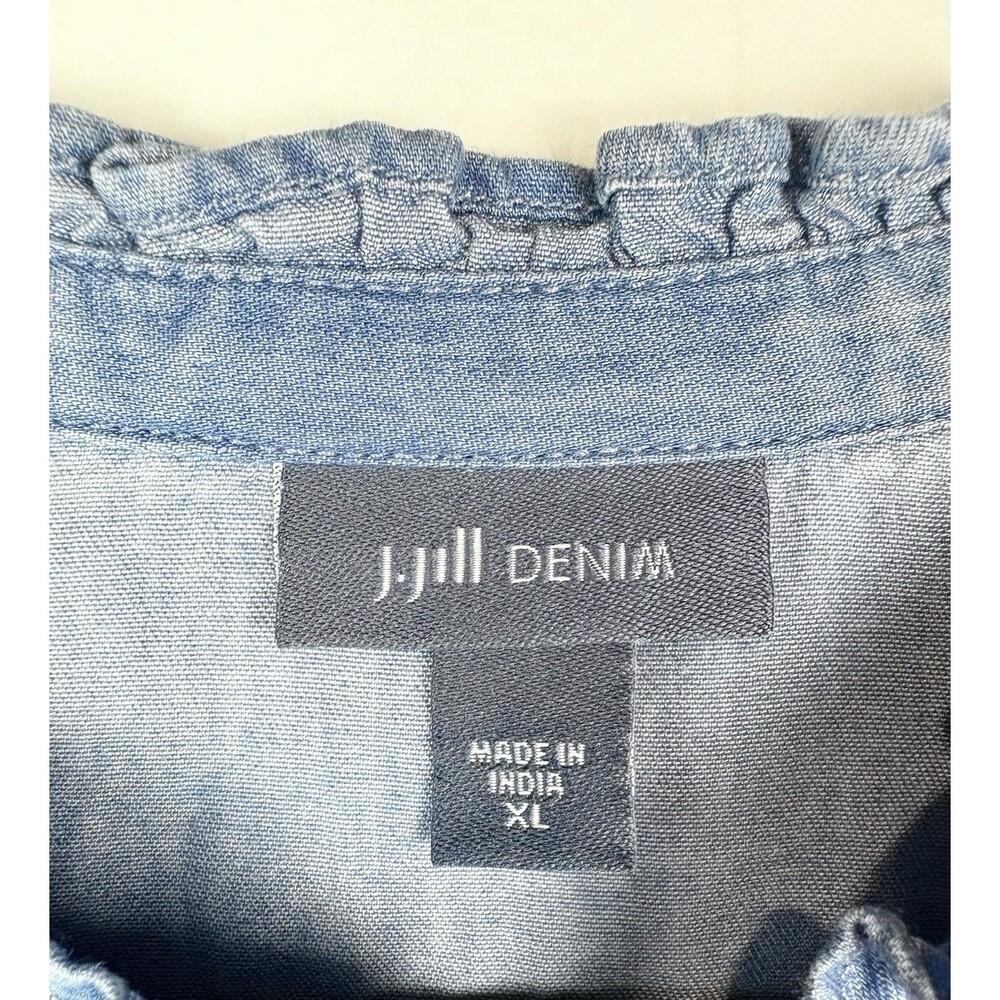 J Jill Denim Blouse XL Long Sleeve Cotton High Neck Office Career Chambray Blue - Picture 6 of 9